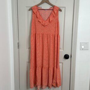 Old Navy Maxi Dress‎ Womens Large Orange Floral Tiered Cottage Core Feminine
